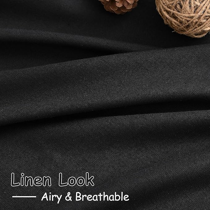 Black Semi Sheer Linen Curtains 72 inch Length for Living Room Back Tab Rod Pocket Modern Long Skinny Curtains Dividing Closet Decor Cotton Textured Gauze Curtain for Laundry Bedroom Office 38x72