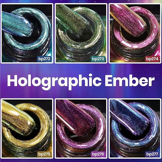 Beetles Chrome Nail Polish Set - Chameleon Holographic Ember 6 Colors Air Quick Fast Dry Metallic Nail Polish Long Lasting DIY Fingernail Art Home Salon Spring Gifts for Girls Women