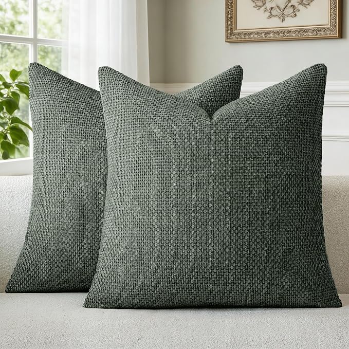 a moment Christmas Dark Green Chenille Throw Pillow Covers 20x20 Inch Pack of 2 Modern Decorative Throw Pillow Covers Farmhouse Cross Covers Home Decor for Sofa Bedroom Living Room