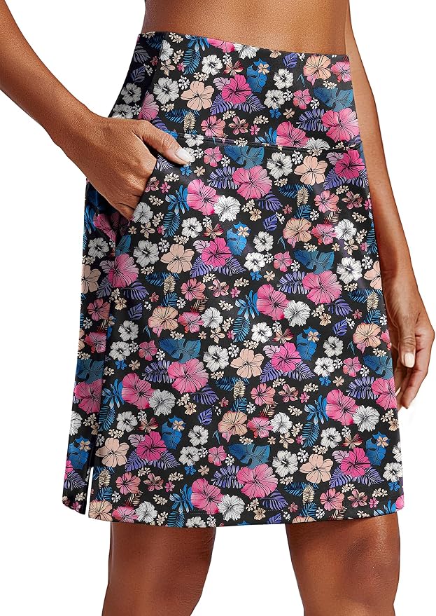 PINSPARK 20" Skorts for Woman Knee Length UPF 50+ Golf Skirts | 4 Pockets, Built-in Shorts, High Waisted, Split Hem, Silky-smooth, Moisture-wicking, for Golf Athletic Tennis Workout Casual
