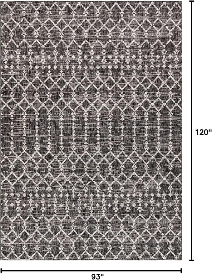 JONATHAN Y Moroccan Geometric Indoor Outdoor Area Rug 8X10 Black/Gray, Ourika Textured Weave for Backyard, Patio, Porch, Easy-Cleaning, High Traffic, Pet-Friendly, Non-Shedding (SMB108F-8)