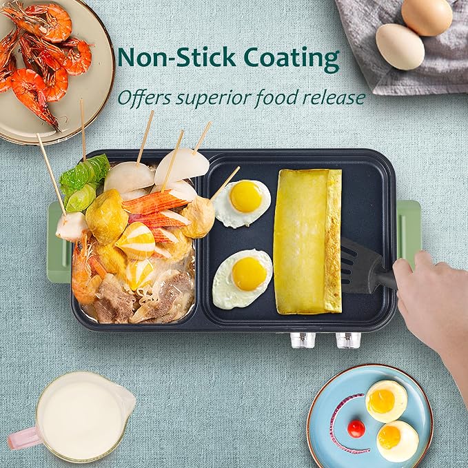 Topwit Hot Pot with Grill, Korean BBQ Grill, 2-in-1 Electric Pot | Nonstick Coating, Dual Temperature Control, Fast Heating, Ideal for Korean BBQ, Shabu Shabu, Noodles, Steaks and Family Meals