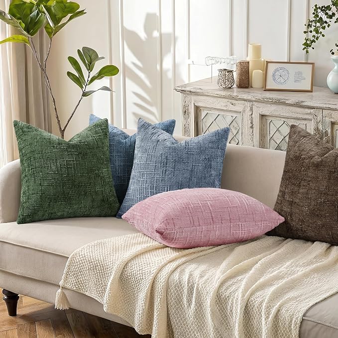 decorUhome Textured Chenille Throw Pillow Covers 12x20 Set of 2 Grey Blue | Fall Modern Farmhouse Soft Cozy Slubby Couch Pillow Cases Boho Decorative Pillow Cases for Bed Sofa Living Room Home Decor