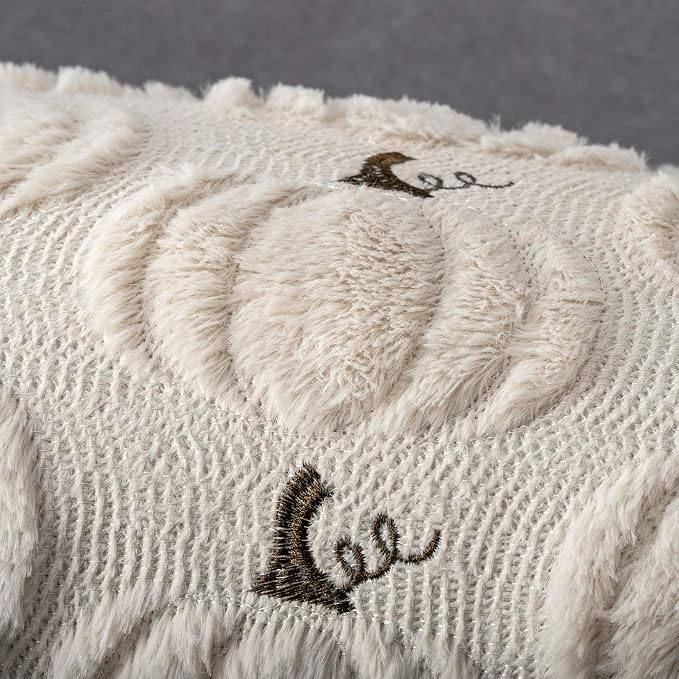 Fall Pumpkin Decorative Lumbar Pillow Covers 12x20 Set of 2, Beige Soft Plush Faux Fur Wool Farmhouse Throw Cushion Cases for Autumn Thanksgiving Holiday Home Decorations