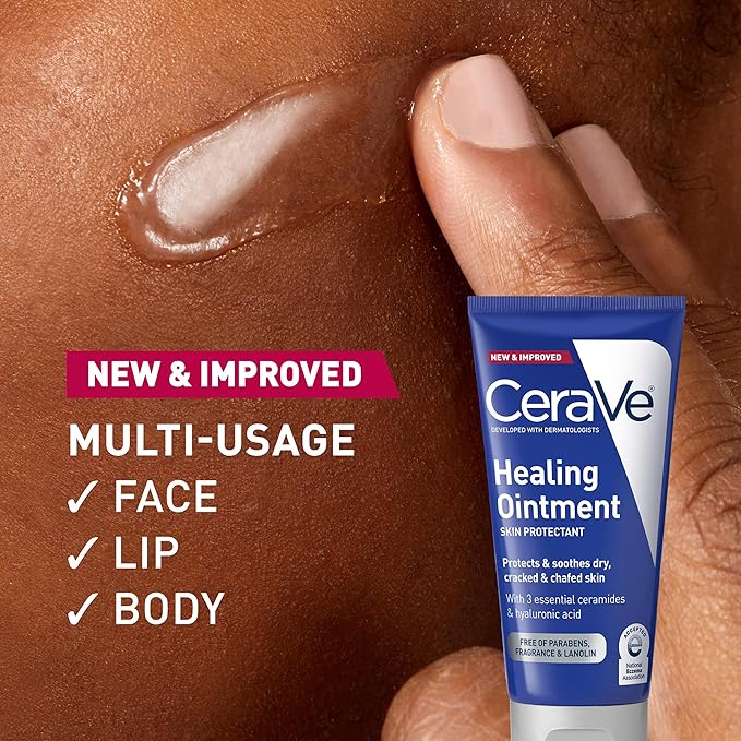 CeraVe Healing Ointment, Hydrating Skin Protectant With Petrolatum, Hyaluronic Acid & Ceramides, Face & Body Skin Barrier Repair For Cracked, Chafed, Dry Skin, Fragrance Free & Lanolin Free, 5 Oz