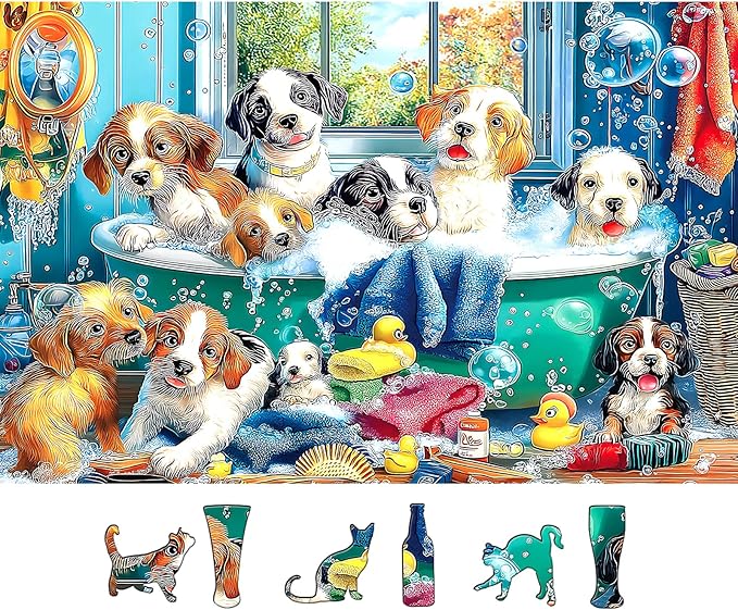 500 Piece Jigsaw Puzzles for Adults - Cute Puppies Bath Art Puzzle - Fun & Challenging Gift for Puzzle Lovers - 23x15 Inches Durable Design