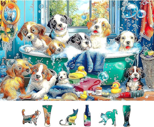500 Piece Jigsaw Puzzles for Adults - Cute Puppies Bath Art Puzzle - Fun & Challenging Gift for Puzzle Lovers - 23x15 Inches Durable Design