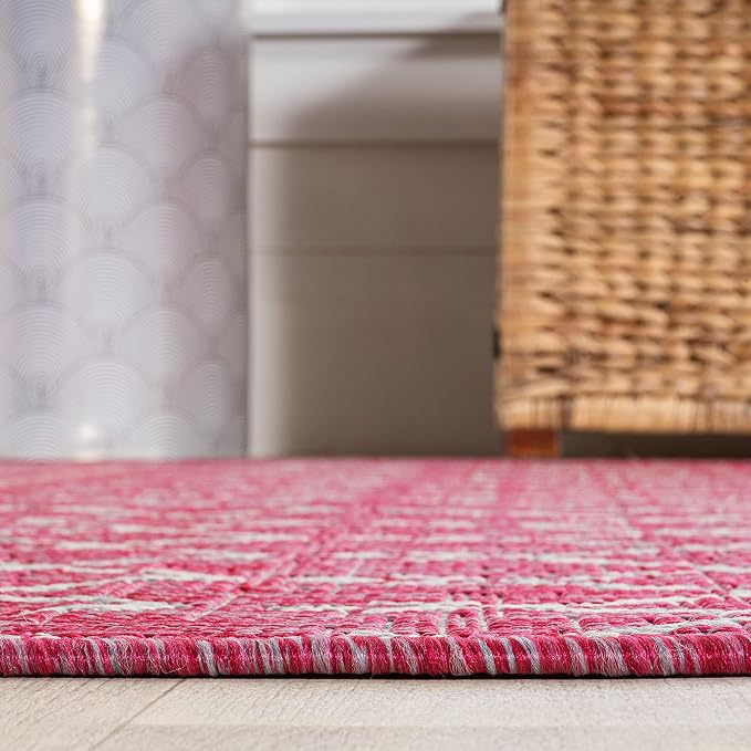 JONATHAN Y Moroccan Geometric Indoor Outdoor Area Rug 8X10 Fuchsia/Light Gray, Ourika Textured Weave for Backyard, Patio, Porch, Easy-Cleaning, High Traffic, Pet-Friendly, Non-Shedding (SMB108Q-8)