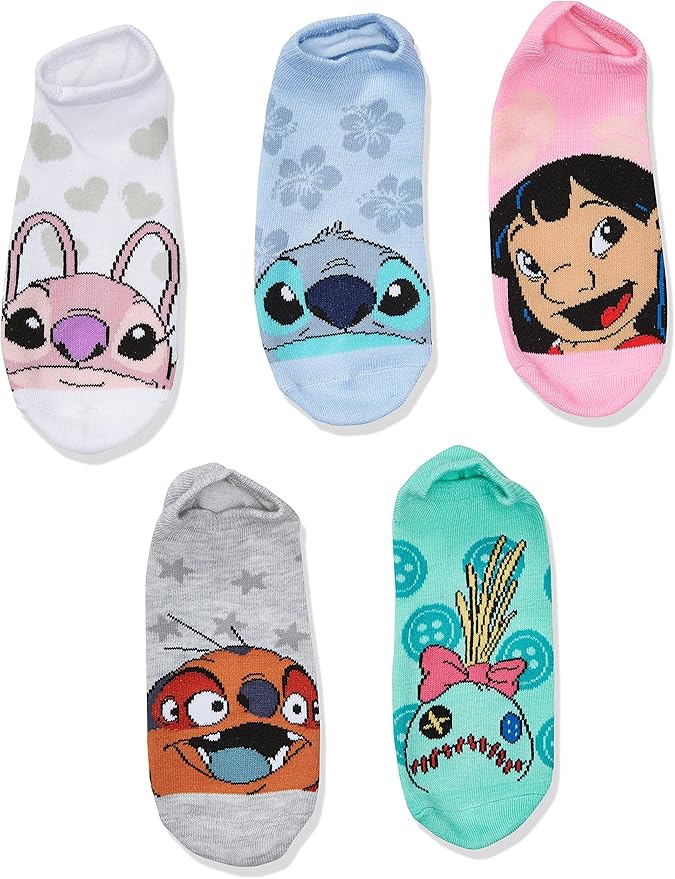 Disney Women's Lilo & Stitch 5 Pack No Show Socks