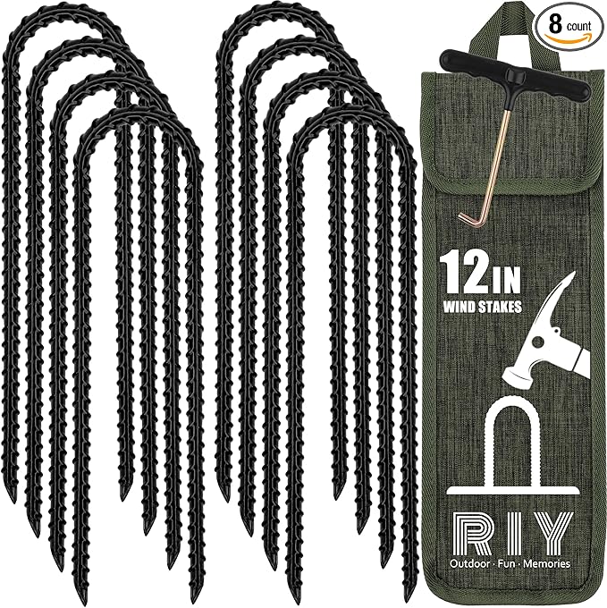 RIY Trampoline Stakes Anchors High Wind Heavy Duty Tent Stakes 12 Inch Ground Anchor Trampoline Accessories with T Hook