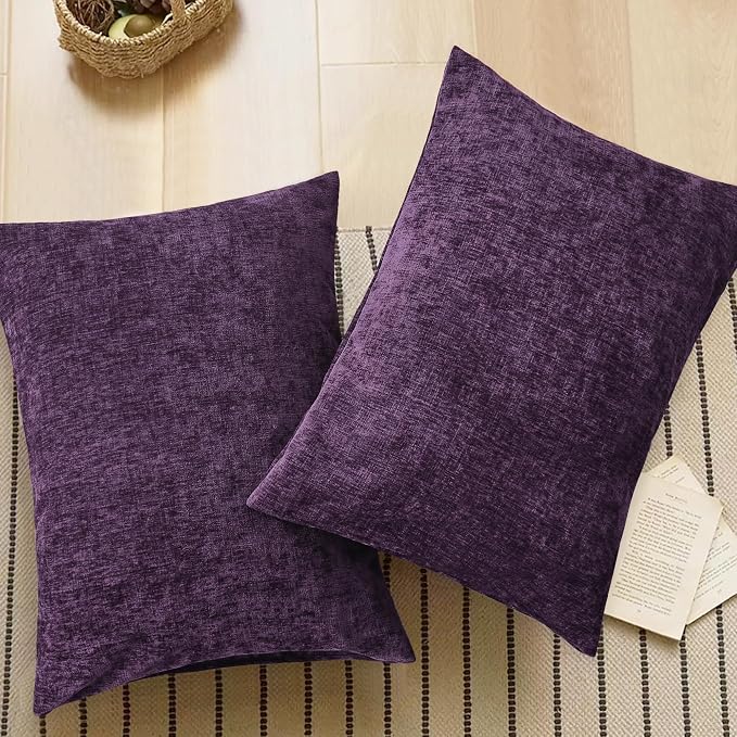 CaliTime Decorative Standard Throw Pillow Covers 26 X 20 Inches Plum Purple | Pack of 2, Cozy Chenille Cushion Cases for Sofa Bed Living Room Farmhouse Home