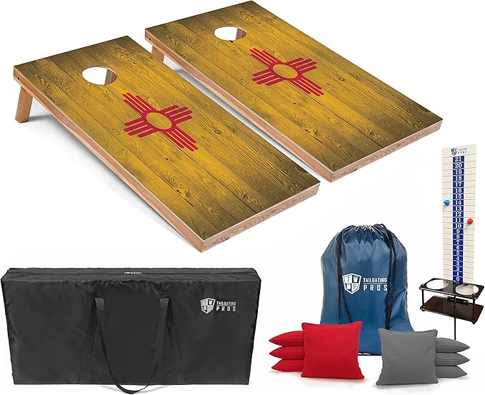 Tailgating Pros 4x2 Regulation Cornhole Boards Flag Set- Includes 8 Bean Bags, Carrying Cases, and Score Keeper - Optional LED Lights