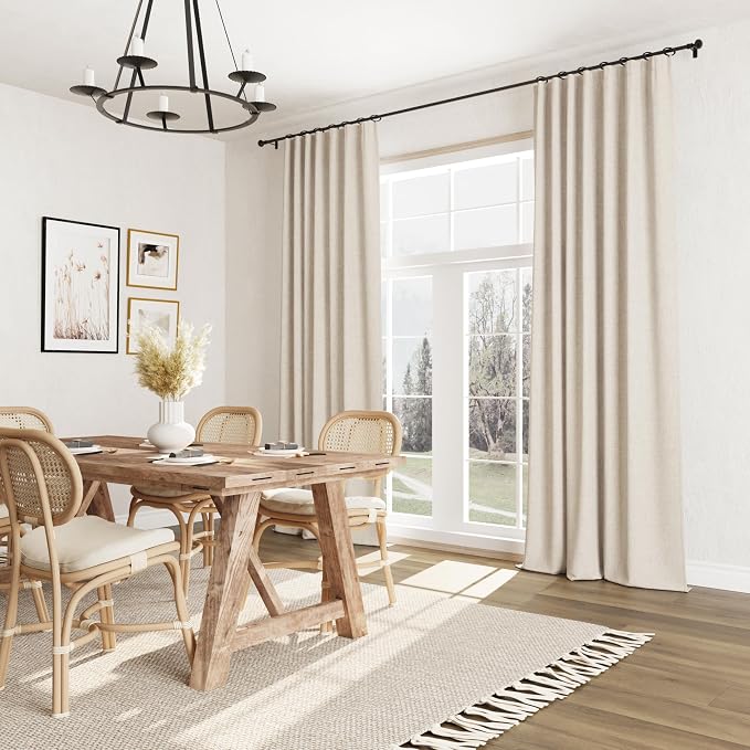 Guken Extra Long 100% Blackout Linen Curtains for Bedroom 108 inches Long, Thermal Insulated Room Darkening Black Out Drapes for Living Room, Back Tab Rod Pocket 2 Panels Set,Taupe Burlywood,52x108
