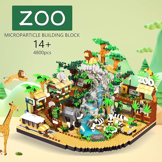 Zoo Architecture Micro Building Blocks Sets - 4800PCS, Animals Park MIni Bricks Modle Kit Toy Present for Adults and Ages of 14+