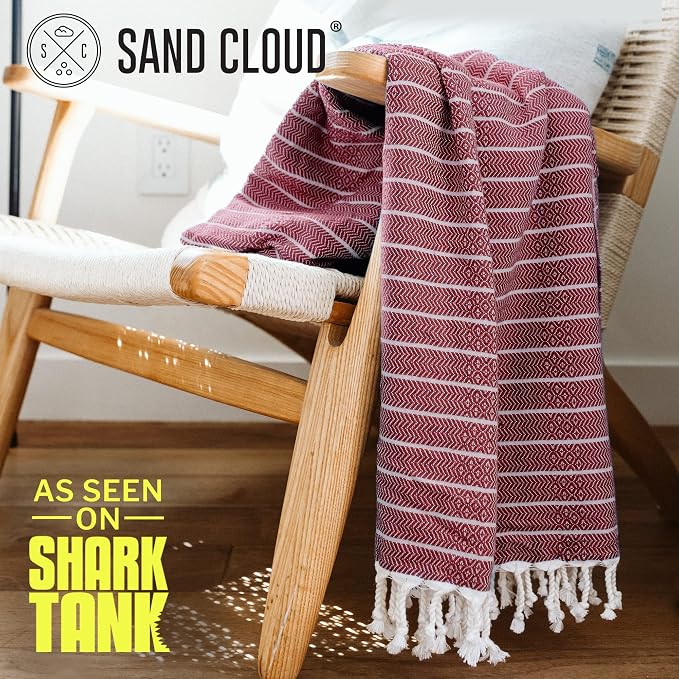 Sand Cloud Turkish Beach Towel - Sand Resistant - 100% Certified Organic Turkish Towel - Quick Dry Towel for Beach, Picnic, Blanket or Bath - As Seen on Shark Tank - Gocek Burgundy