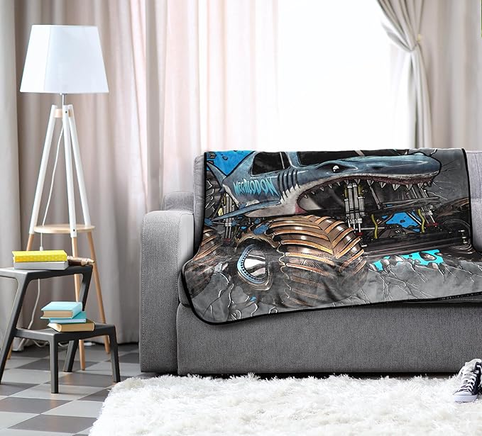 Jay Franco Kids Plush Throw Blanket – Soft & Comfy Throw for Couch or Bed – Cozy Home Décor for Living Room & Bedroom, Gray - Monster Jam, 46x60 - Throw Blanket