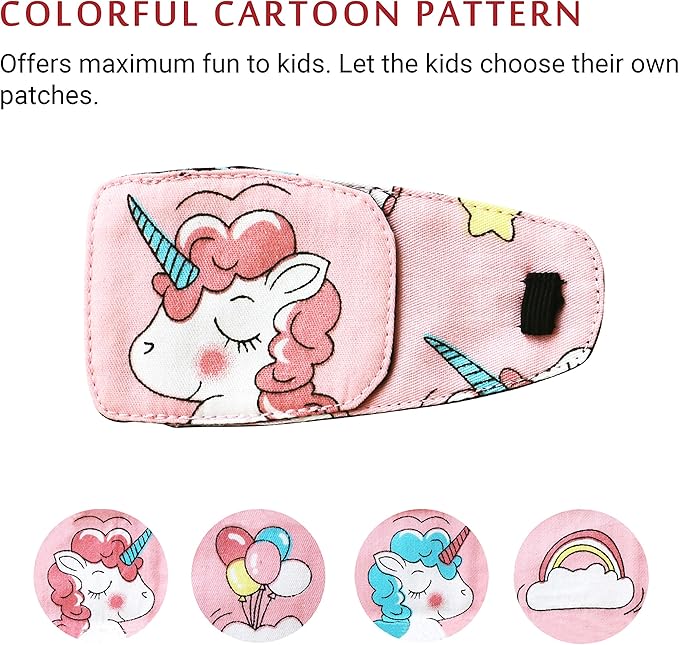 Astropic Cotton & Silk Eye Patch for Kids Glasses (Left Eye, Pink Hair Unicorn)