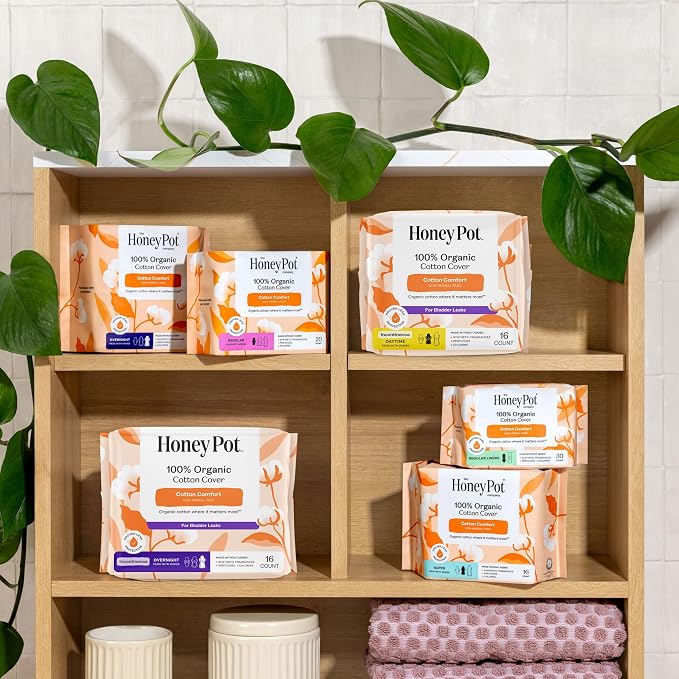 The Honey Pot Company – Incontinence Pads for Women - 64ct- Non-Herbal Overnight - Bladder Leak Control - Organic Cotton Cover & Ultra-Absorbent Pulp Core - Feminine Care