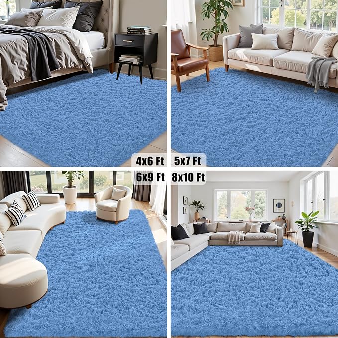 8x10 Area Rug for Living Room:Ultra Soft Fluffy Shag Navy Blue Rugs,Large Fuzzy Plush Indoor Non Slip Carpet Washable Rug for Bedroom Kids Nursery Office Dorm Modern Decor(Cobalt Blue 8'x10')
