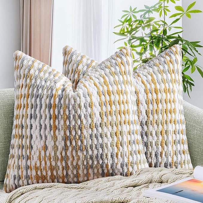 Set of 2 Boho Chenille Pillow Cover Decorative Tufted Pillowcase for Couch Bed Sofa Bedroom Living Room Modern 18 x 18-Inch Grey