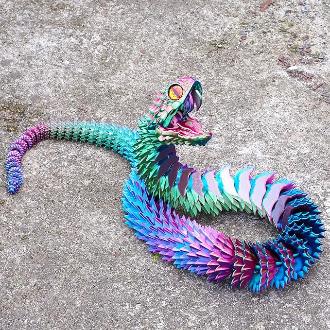 Super Large 3D Printed Snake with a Movable Mouth,47.4inch,Flexible Realistic Articulated Animal Fidget Toys,Mystery Figurines Gifts,Executive Desk Décor and Festival Collectible (colorfulA)
