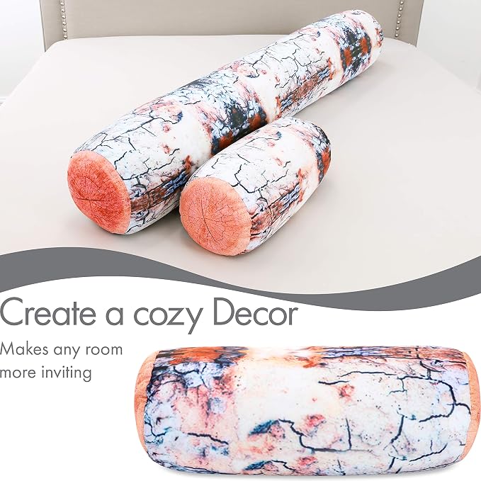 Microbead Log Roll Pillow - Bolster Tube Pillow Cushion Perfect Therapy Pillow - Airy Squishy Soft Bead Bag Bed Room Decoration, Neck Pillow Back Head Body Support, 15% - 14" X 8", Platanus Log