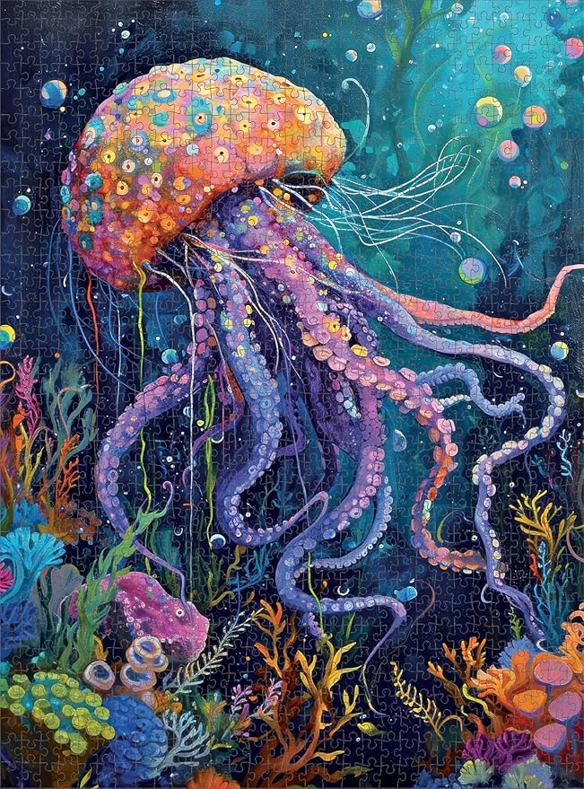 Cross & Glory 1000 Piece Jigsaw Puzzle for Adults | Ocean’s Opus: The Majestic Medusa | Marine Ocean Artwork Puzzle | Challenging Brain Teaser | Firework Jellyfish Design