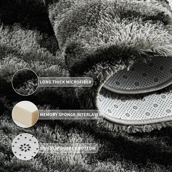 Tepook Soft Fluffy Rugs for Bedroom, 4x6 Area Rug for Living Room, Modern Shaggy Room Rug for Kids Boys Girls, Plush Throw Rugs Indoor Nursery Home Decor Rug with Non-Slip Bottom, Black Grey