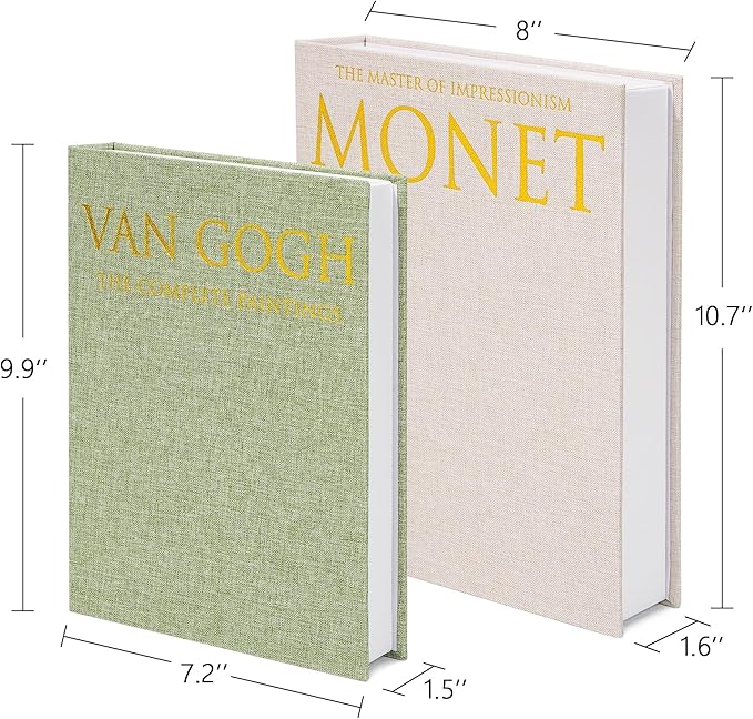 Decorative Book Storage Box Set, Faux Linen Green | Sturdy cardboard organizer for bookshelf coffee table, eco-friendly odor-free lightweight, set of 2