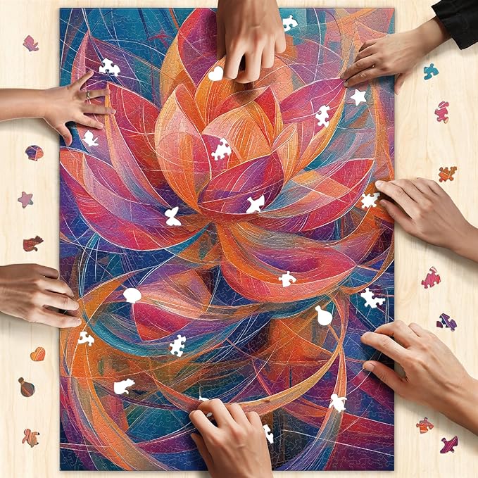 1000 Piece Jigsaw Puzzle for Adults, Abstract Lotus Flower Artwork with Matte Finish, Color-Coded Back for Easy Sorting, Vibrant Art Puzzle for Adults, 19.25 x 26.65 in
