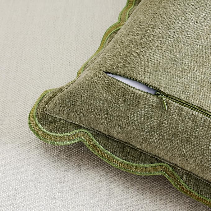 Ohocut Sage Green Scalloped Pillow Cover Pack of 2 Spring Chenille Decorative Throw Pillow Covers 20x20 Cute Boho Couch Pillow Covers Aesthetic Funky Preppy Pillow Cases for Sofa Living Room