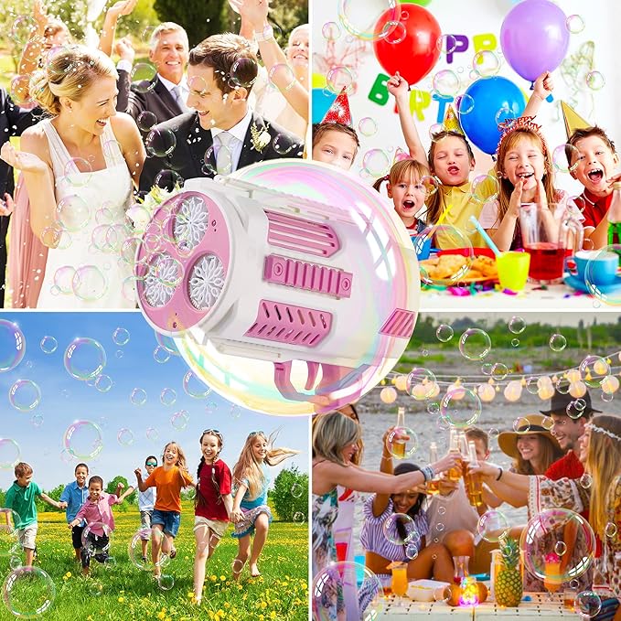 Upgraded Bubble Machine Gun - Auto Bubble Blower, 8000+ Bubbles Per Minute for Kids & Adults Indoor/Outdoor Party Halloween Toys- Pink