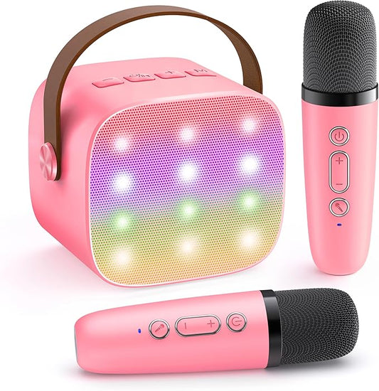 Karaoke Machine for Kids, Portable Mini Speaker with 2 Wireless Microphones, 2026 Top Toys Birthday Gifts for Girls 3, 4, 5, 6, 7, 8, 9, 10, 12+ Years Old Toddler Party Grandkids Present (Rose)