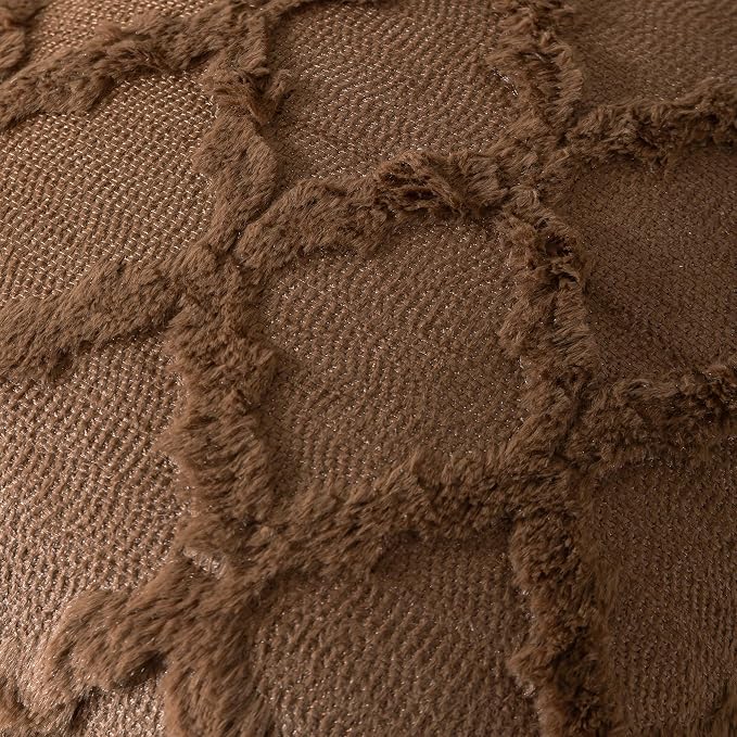 Set of 2 Soft Moroccan Throw Pillow Covers 18x18 Inch Plush Boho Decorative Pillow Cover Accent Cushion Case for Couch Sofa Bed, Deep Brown