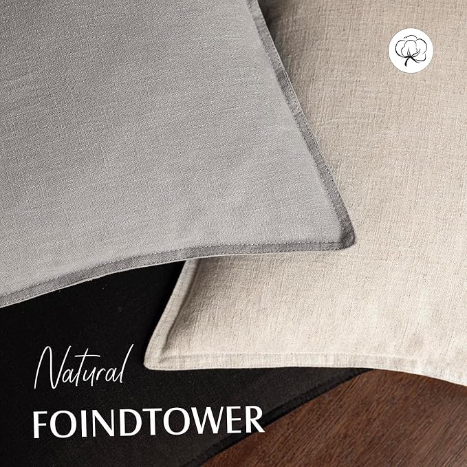 Foindtower Pack of 2, Decorative Linen Soild Throw Pillow Covers Soft Accent Cushion Case Boho Farmhouse Pillowcase for Chair Couch Sofa Bedroom Living Room Home Decor 26 x 26 Inch Light Rustic Gray