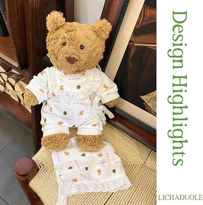 9-12"/30cm Plush Doll Pajama Set: 3-Piece (Onesie + Bib + Bonnet) for Teddy Bear Clothes for Medium Bartholomew Bear（NO Doll）