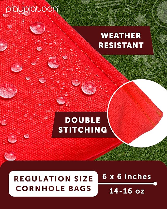 Play Platoon Cornhole Bags Weather Resistant- Set of 8 Regulation Bean Bags for Tossing- Official Professional Size & Weight Corn Hole Bags Two Color All Weather Cornhole Beans Bag Set with Tote Bag