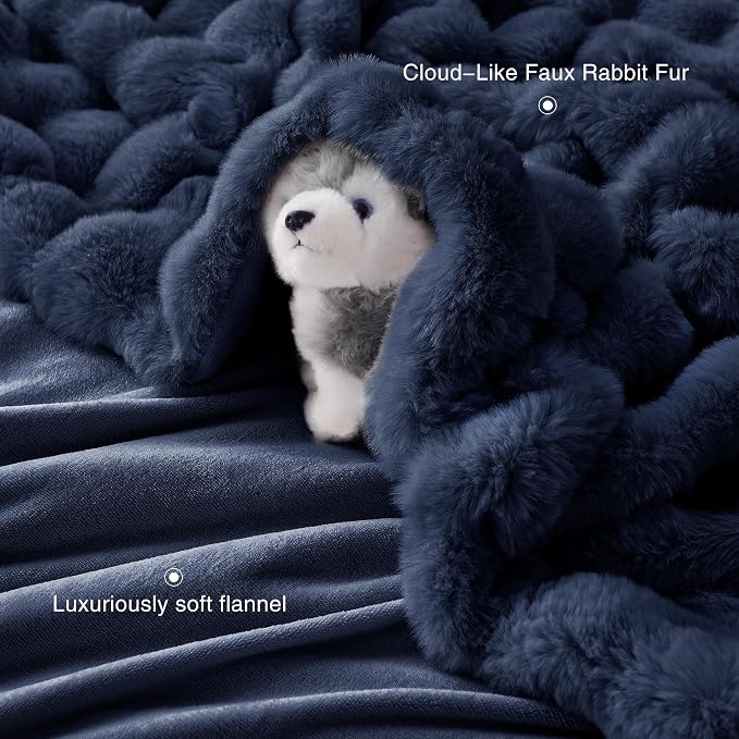 Comelady Soft Fluffy Faux Fur Throw Blanket 50"x60", Bubble Plush Texture | Navy Blue Thick Fuzzy Throw, No-Shedding, Aesthetic & Cozy for Couch Bed Room Decor, Warm Gift for Women Men