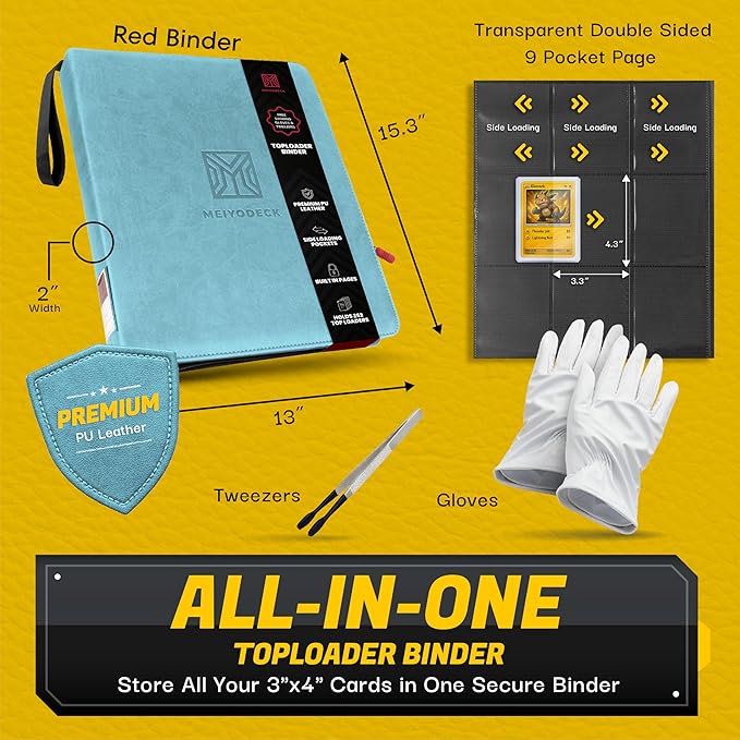 Toploader Binder | Holds 252 Toploaders | 9-Pocket | Ringless Double-Sided Pockets | Includes Collector Tweezers & Gloves | Premium Top Loader Binder for Trading Cards, Pokemon, Yu-Gi-Oh & TCG