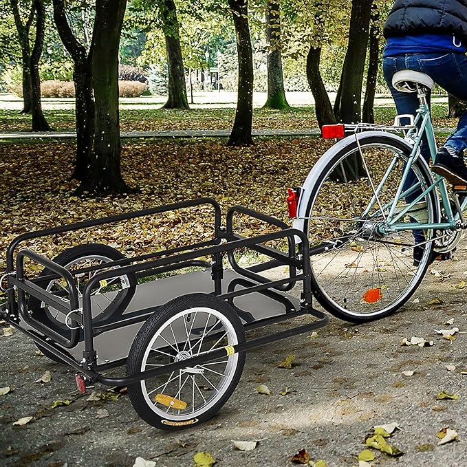 Aosom Bike Trailer, Foldable Bicycle Trailer with16 Inch Pneumatic Tire, Universal Coupler, Foldable Frame and Safe Reflectors Design, Large Load Capacity, Black