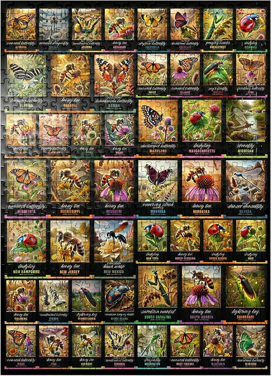 MyPuzzle Collage: State Insects Poster, Vol.1 - Premium 500 Piece Jigsaw Puzzle for Adults