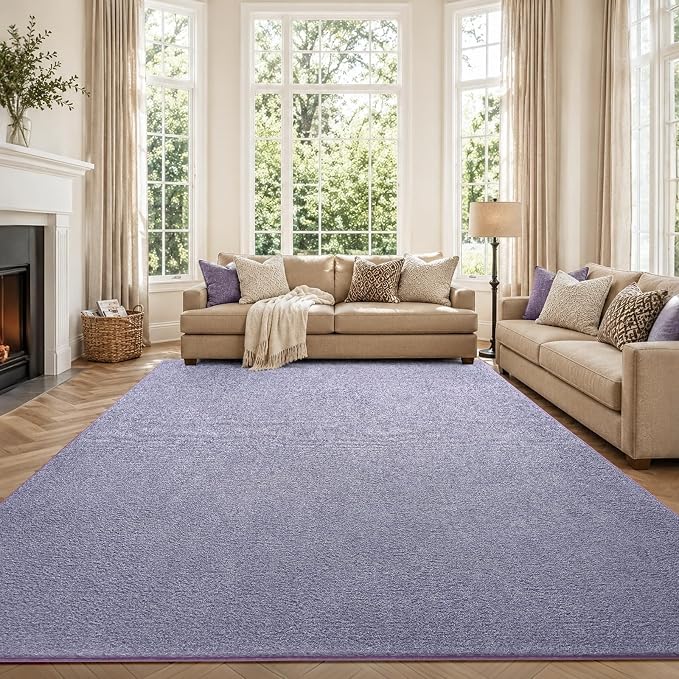 FinRèc 7x10 Washable Area Rugs for Bedroom Living Room, Low Pile Thin Ultra Soft Shag Rug, Non-Slip Carpet Indoor for Home Decor (Purple/White)