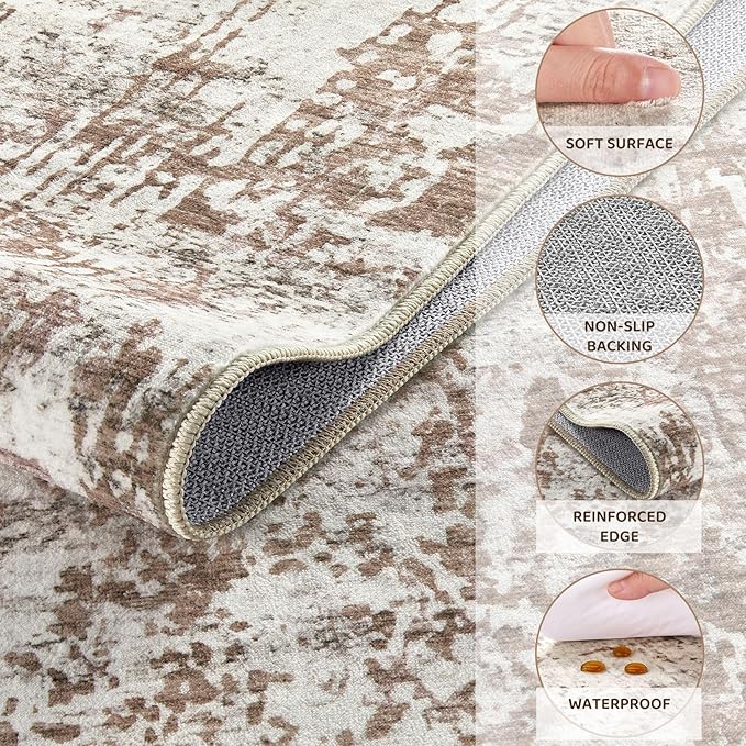 UERMEI 2x3 Area Rug Living Room Rugs - Washable Neutral Modern Abstract Soft Thin Rug Indoor Floor No Slip Rug Carpet for Bedroom Under Dining Table Home Office Decor - Brown/Grey/Red