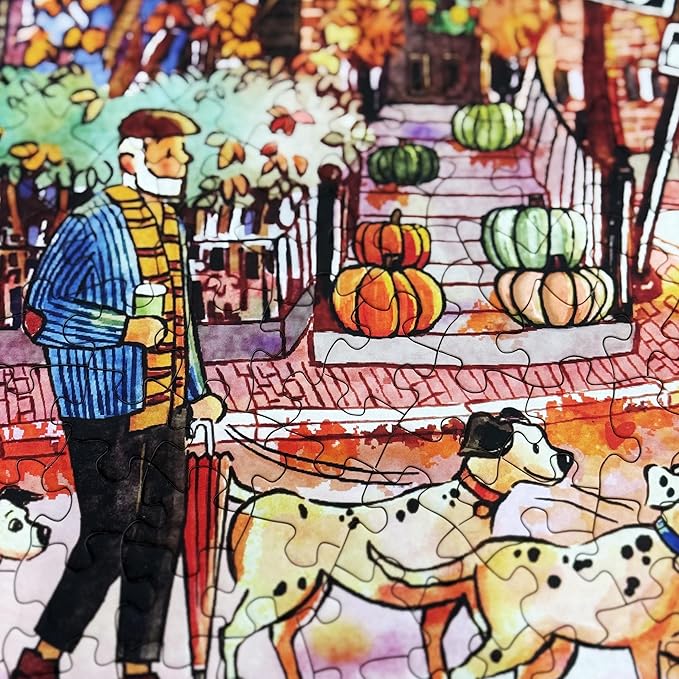 1000 Pieces Jigsaw Puzzles for Adults, Autumn Street Puzzle, Unique Shape Puzzles for Family Friends Challenging Games