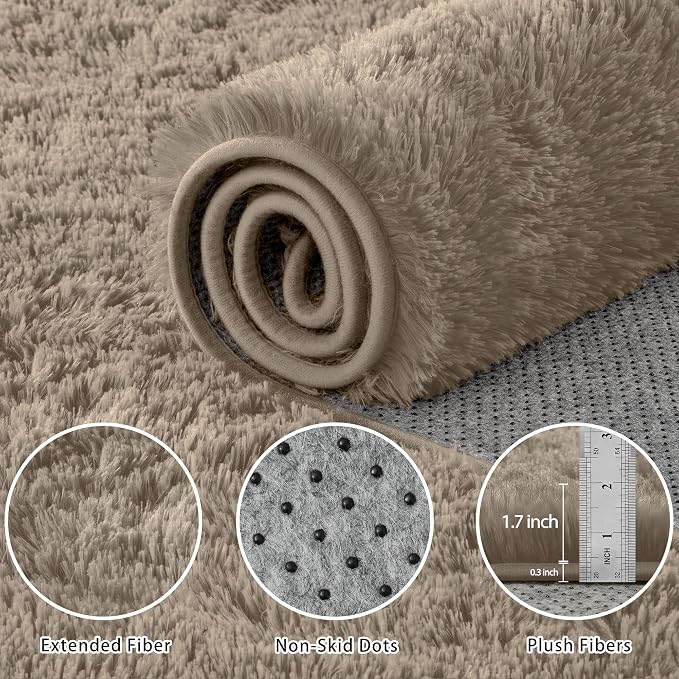 5x8 Area Rug for Living Room:Ultra Soft Fluffy Shag Grey Camel Rugs,Large Fuzzy Plush Indoor Non Slip Carpet Washable Rug for Bedroom Kids Nursery Office Dorm Modern Decor(Grey Camel 5'x8')