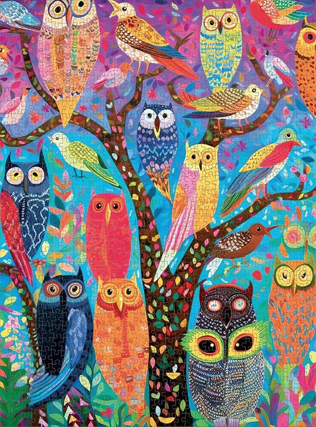 Cross & Glory - Owl Oasis: The Vibrant Perch - 1000 Piece Jigsaw Puzzle for Adults | Whimsical Owl & Garden Collage | Satin Finish