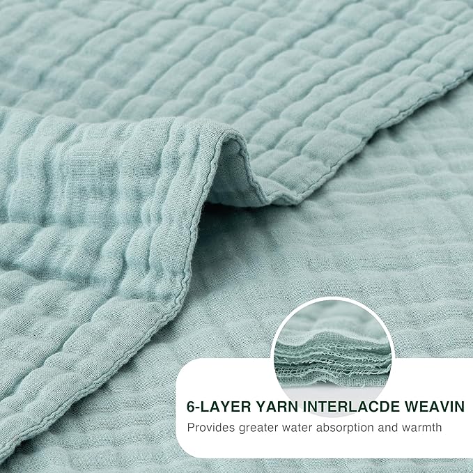 Love's cabin 100% Cotton Muslin Blanket, 6 Layer Lightweight Breathable Gauze Large Throw Blanket 50 x 70 Inches, Soft Cooling All Season Blanket for Couch or Sofa, Cyan