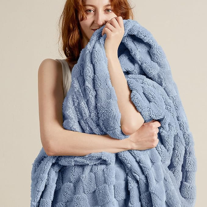 Bedsure GentleSoft Twin Blanket for Bed Ashley Blue - Super Soft Cozy Blankets for Kids Girls, Cute Fuzzy Fleece Throws for Bedroom Couch, 60x80 Inches
