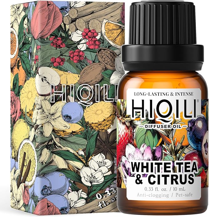 HIQILI White Tea & Citrus Diffuser Oil, Hotel Collection Scented Fragrance Oil for Ultrasonic Diffuser, Relaxing Aromatherapy, Home & Office - 0.34 Fl Oz