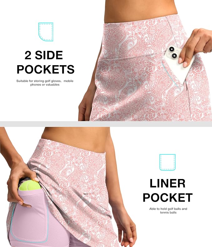 16'' Skorts for Women with 4 Pockets Athletic Tennis Golf Skirt | Built-in Shorts, High Waisted, Stretchy, A Line, Casual, Pickleball, Skort